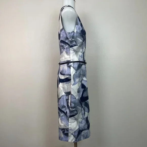Hugo Boss Dinoma Sheath Dress 4 Blue Gray Watercolor Floral Sleeveless Cotton - Picture 9 of 15